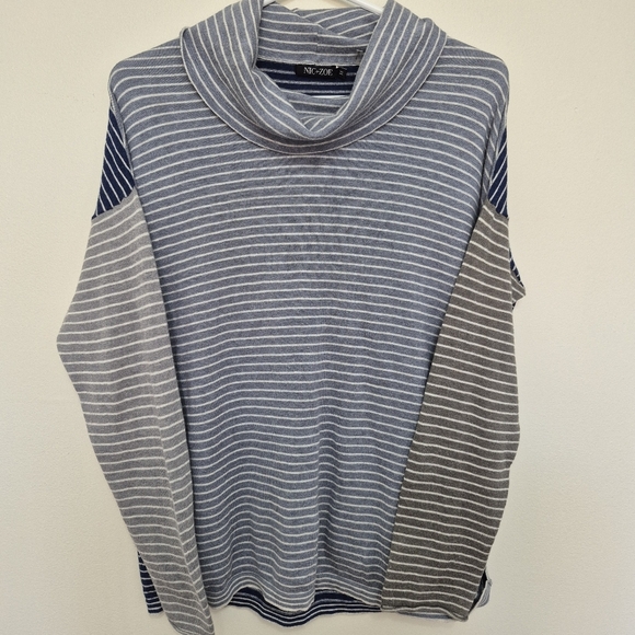 Nic+Zoe Women’s Blue & Grey Striped Cowl Neck Sweater – Size M - Picture 3 of 6